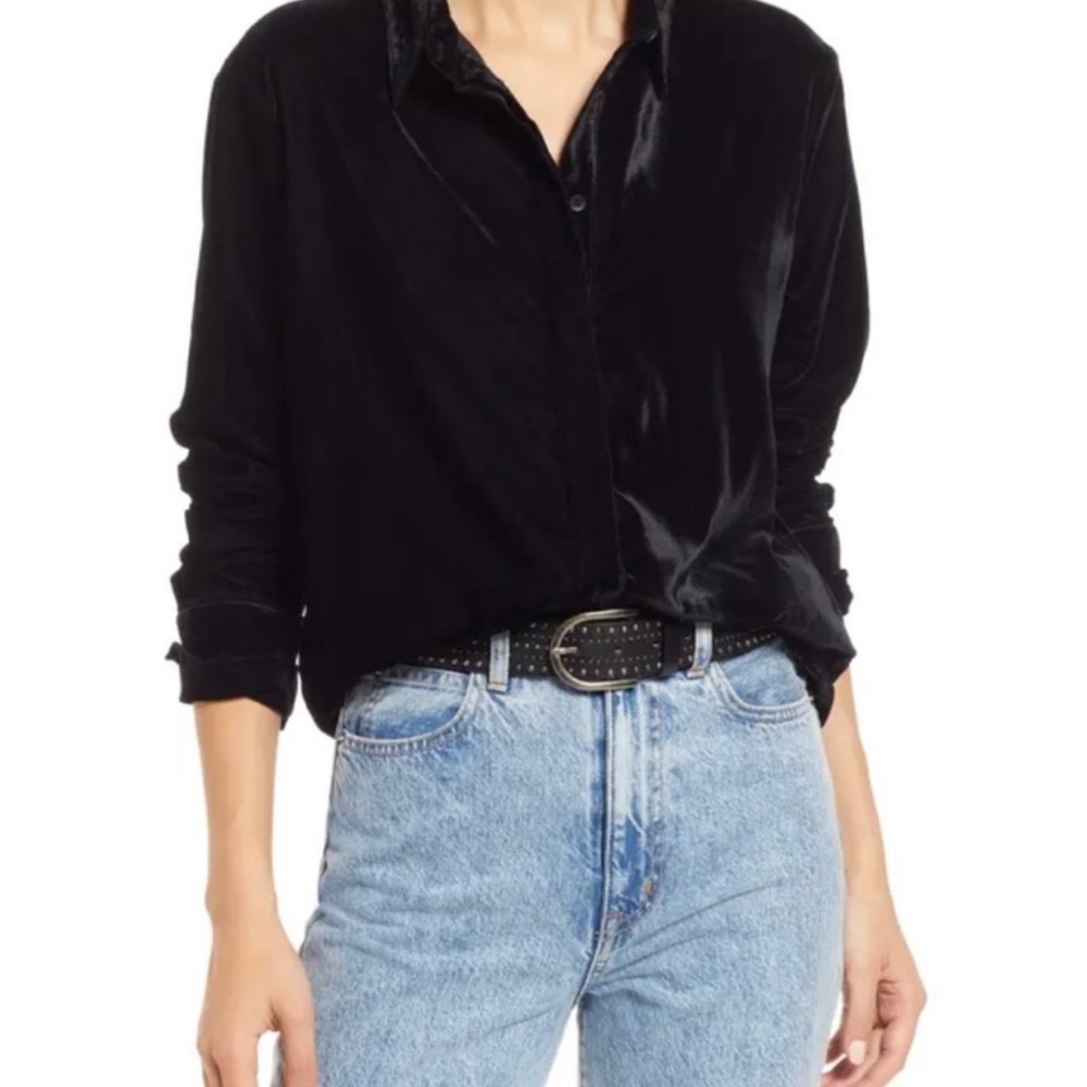 Nordstrom Treasure & Bond Velvet Boyfriend Shirt - size XL - Black